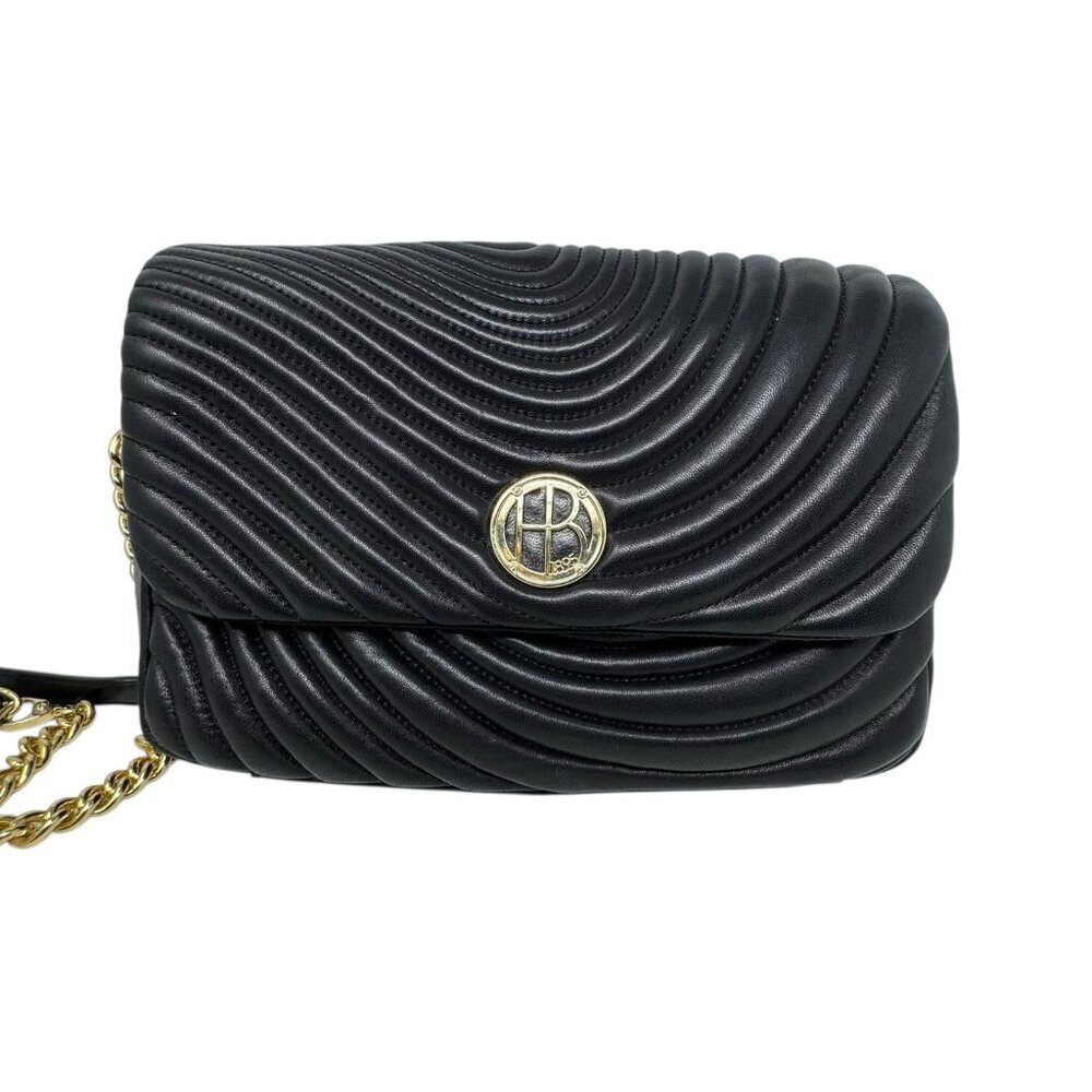 henri bendel Black Quilted Leather Crossbody with Gold Chain